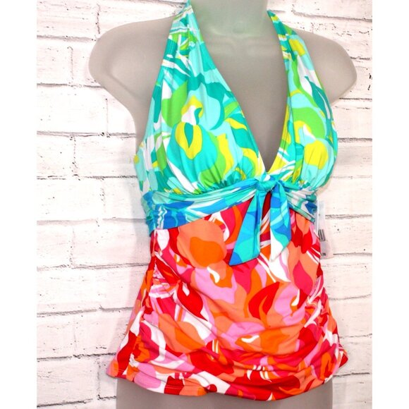 Bleu by Rod Beattie Womens Tie-Front Halter Tankini Multi Size 8 NWT - Picture 3 of 8